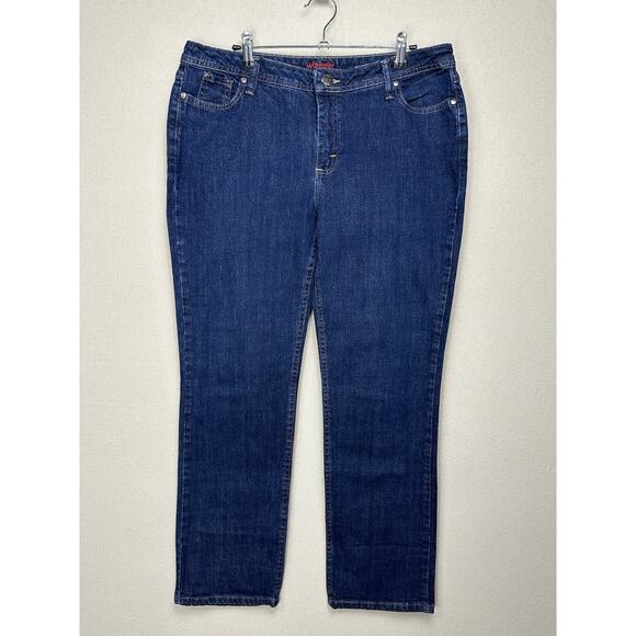 Wrangler Sz 14P Women's Jeans Stretch Denim Modest Straight Leg Dark Wash - Picture 1 of 10